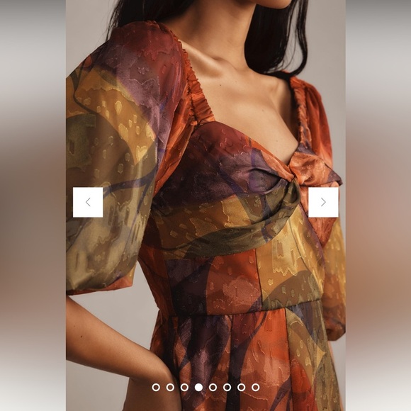 Anthropologie NWT Hutch Printed Twist-Front Puff-Sleeve Ruffle-Hem Midi size XS. - Picture 5 of 16